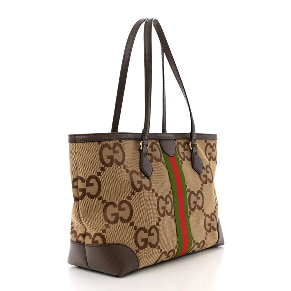 GUCCI Ophidia Jumbo GG Medium Tote Bag in Camel & Ebony Canvas Leather NEW - Picture 2 of 16